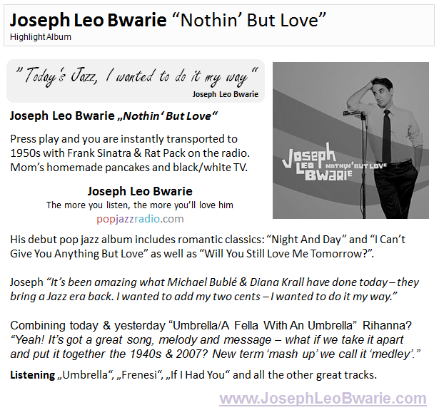 Joseph Leo Bwarie Nothin But love pop jazz radio highlight